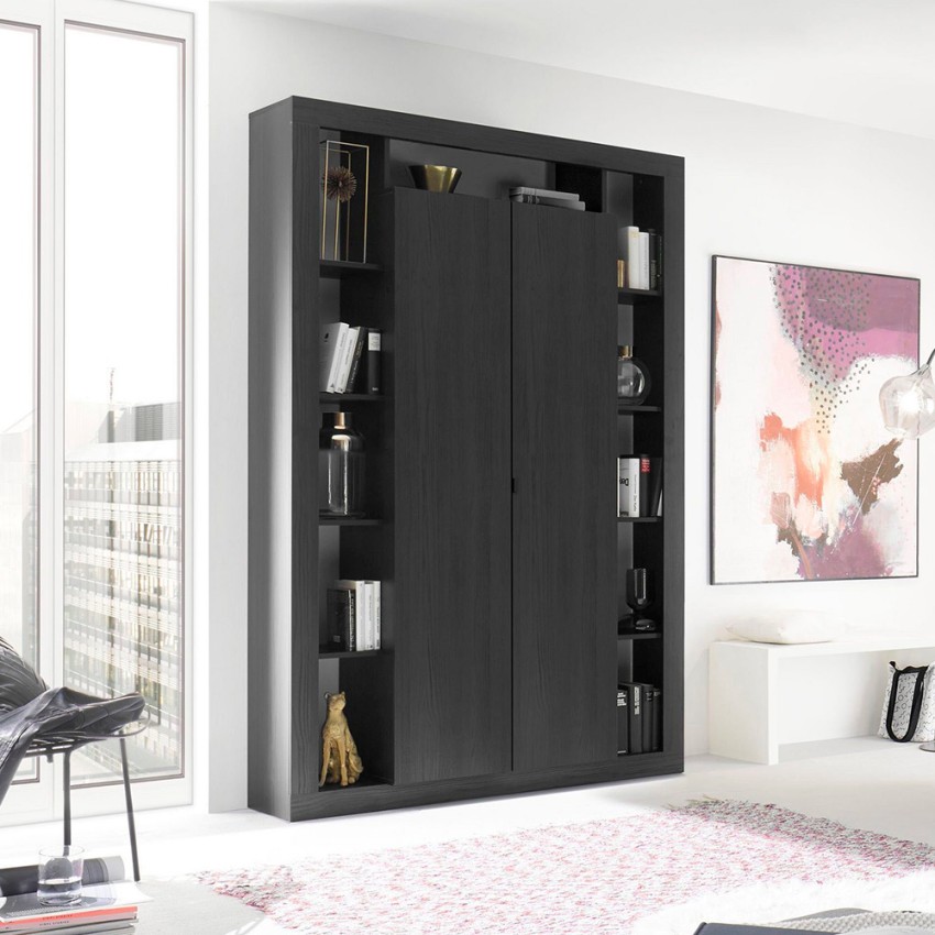 Moderne schwarze Holz-Wohnzimmer-Büchersäule mit 2 Türen Albus NR Aktion Moderne schwarze Holz-Wohnzimmer-Büchersäule mit 2 Türen Albus NR Aktion