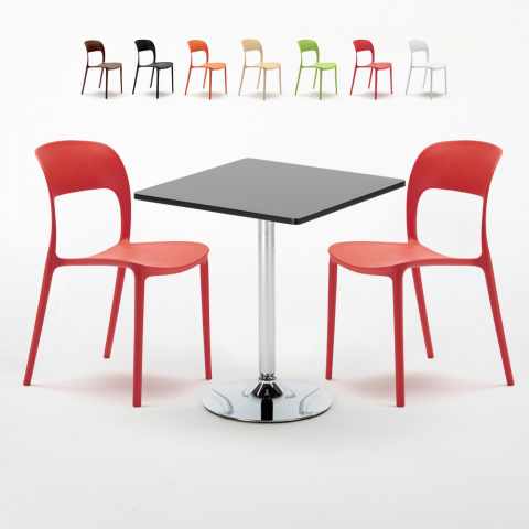 Schwarz Quadratisch Tisch und 2 Stühle Farbiges Polypropylen-Innenmastenset Restaurant Mojito Aktion