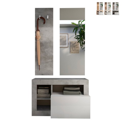 Set moderner Möbel für den Eingangsbereich: Schuhschrank, Garderobe und Spiegel Claire. Aktion
