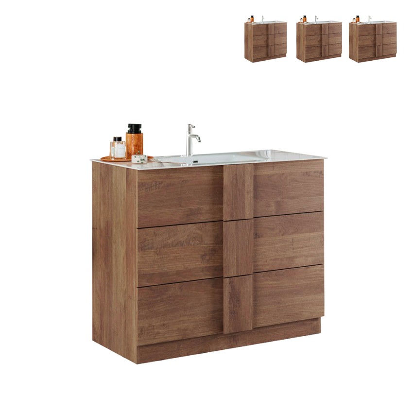 Badezimmerschrank aus Holz mit 3 Schubladen und Keramik-Waschbecken Etoile Verkauf Badezimmerschrank aus Holz mit 3 Schubladen und Keramik-Waschbecken Etoile Verkauf