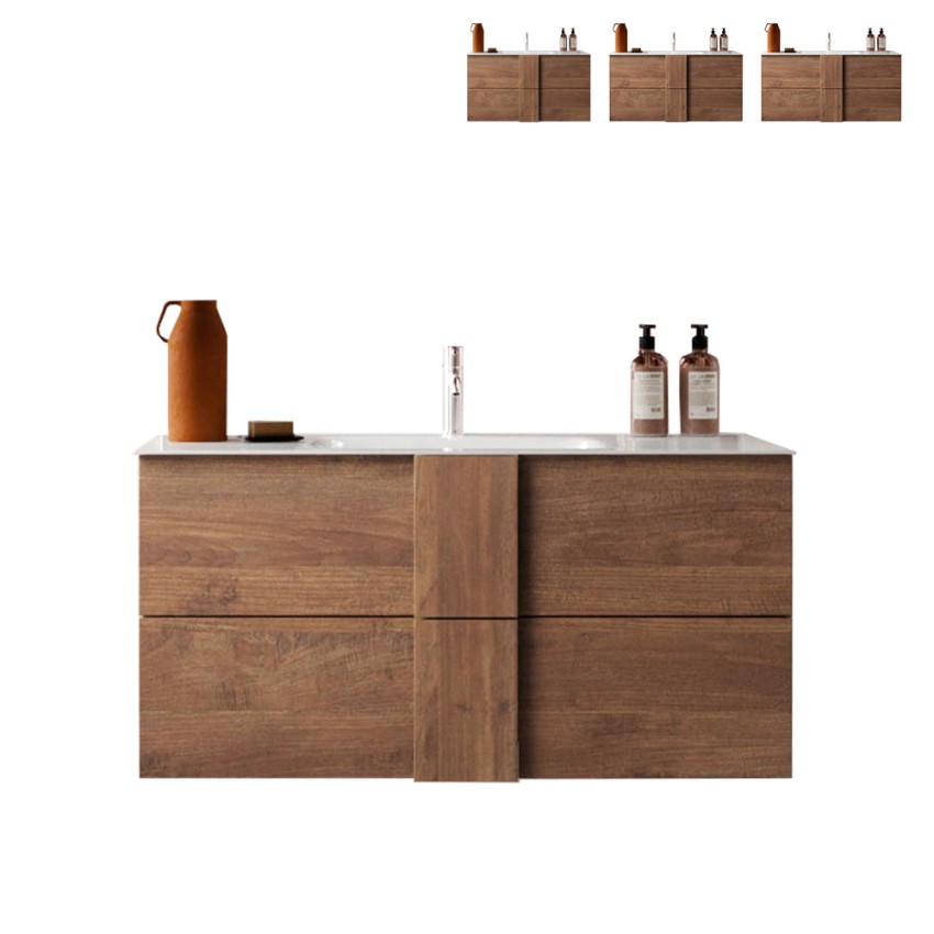 Hängendes Badmöbel aus Holz mit 2 Schubladen und Keramikwaschbecken Miel Verkauf Hängendes Badmöbel aus Holz mit 2 Schubladen und Keramikwaschbecken Miel Verkauf