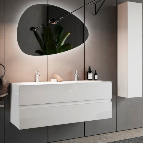 Doppelwaschbecken Hängeschrank für Badezimmer mit 2 Schubladen und glänzend weißer Farbe Ikon S. Aktion