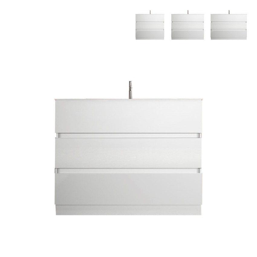 Moderner weißer Hochglanz-Badunterschrank mit 3 Schubladen und Waschbecken Joey Verkauf Moderner weißer Hochglanz-Badunterschrank mit 3 Schubladen und Waschbecken Joey Verkauf