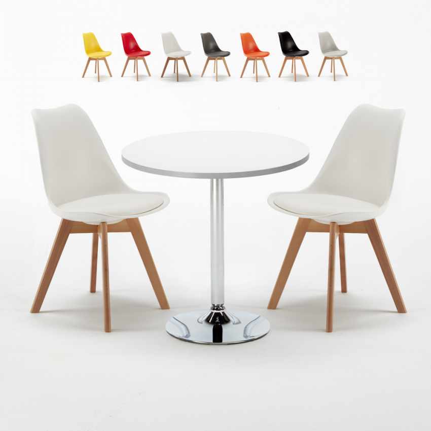 Weiß Rund Tisch und 2 Stühle Farbiges Polypropylen-Innenmastenset Nordica Long Island Aktion