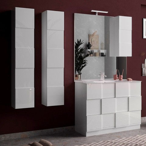 Hängendes modernes Design-Badezimmermöbel Raissa Dama mit 1 Tür, glänzend weiß. Aktion