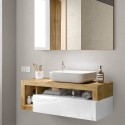 Moderner, schwebender Badezimmerschrank mit Waschbecken, Schublade, weißem Holz Kura BW Sales