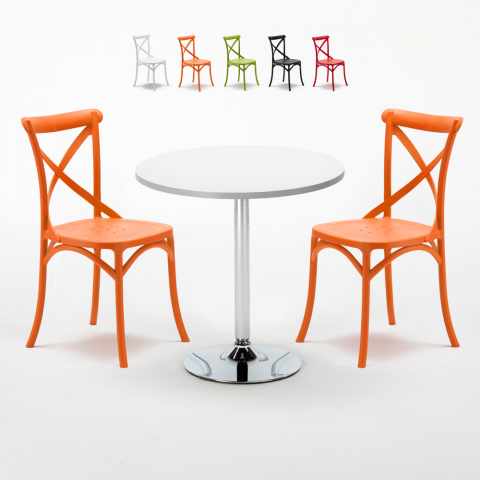 Weiß Tisch und 2 Stühle Farbiges Polypropylen-Innenmastenset Vintage Long Island
