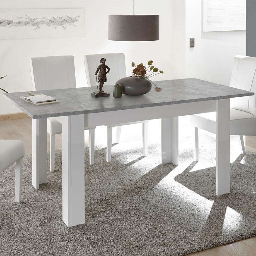 Ausziehbarer Tisch 90x137-185cm hochglanzweiß grauer Beton Sly Basic Aktion