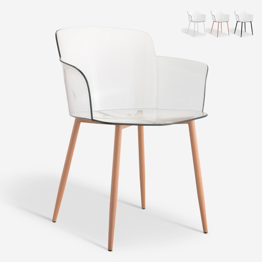 Transparenter Stuhl mit Armlehnen und Holzbeinen Suntree Verkauf