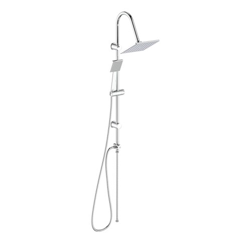 Duschsäule aus verchromtem Stahl mit quadratischer Kopfbrause und Win-Handbrause Aktion