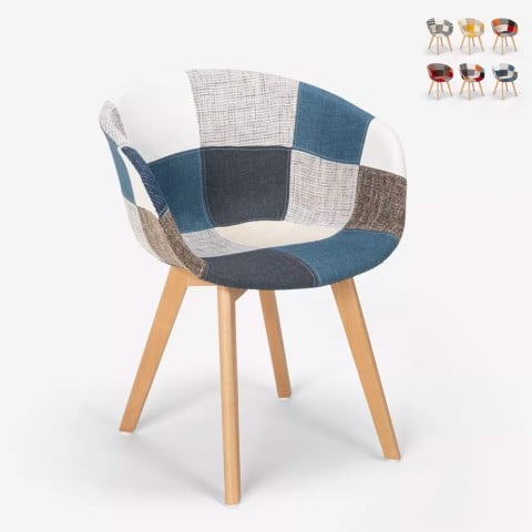 Patchwork Stuhl aus Holz und Stoff Nordisches Design Küche Bar Restaurant Pigeon Aktion