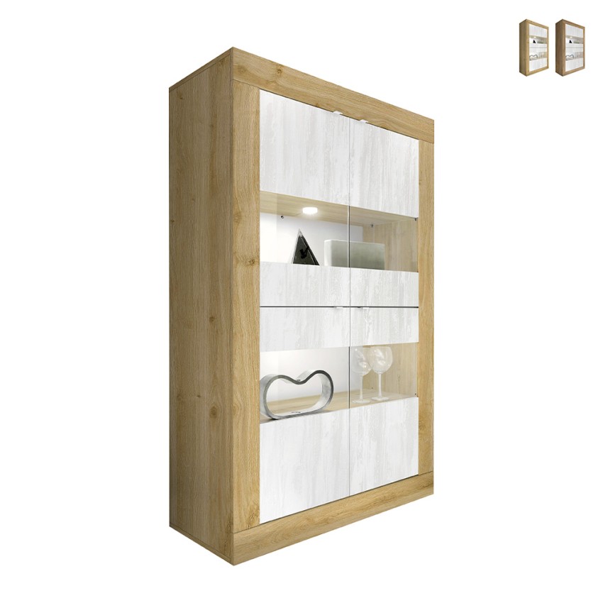 Moderne Wohnzimmer-Vitrine, 4 Türen, weißes Holz, 102x43 cm, Tina WB Basic Aktion