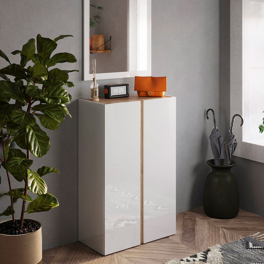 Schuhschrank Indy mit 2 Türen, 70x35x111cm, weiß glänzend Holz Aktion Schuhschrank Indy mit 2 Türen, 70x35x111cm, weiß glänzend Holz Aktion