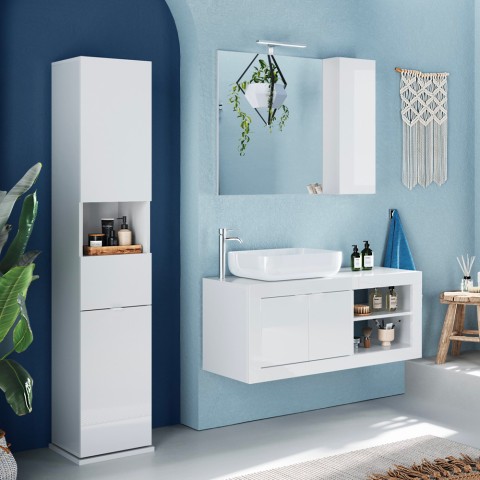 Weißer drehbarer Badhochschrank mit Spiegeltür und Schublade Tilda Aktion