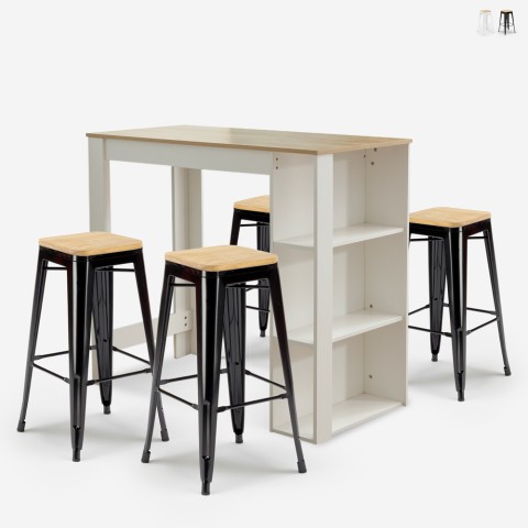 set hoher tisch 120x60cm 4 hocker küche  bar weiß holz galles Aktion