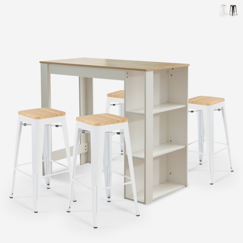 set hoher tisch 120x60cm 4 hocker küche bar weiß holz galles Verkauf set hoher tisch 120x60cm 4 hocker küche bar weiß holz galles Verkauf