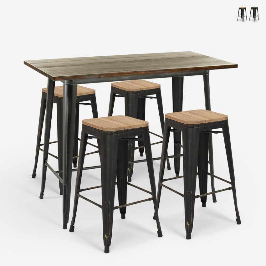 set tisch 120x60 4 hocker industrieller stil schwarz vintage bar fordville Verkauf set tisch 120x60 4 hocker industrieller stil schwarz vintage bar fordville Verkauf