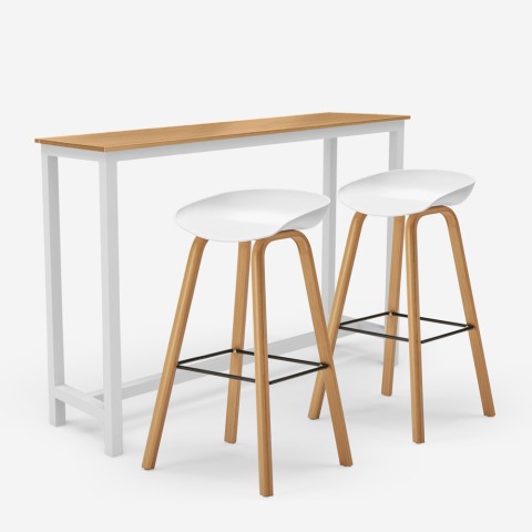 Set hoher Tisch 140x40cm  2 Hocker h75cm weiß  Bar skandinavisch Holz Vineland Aktion