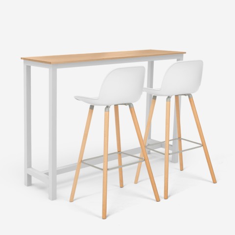 Set hoher Tisch 2 Hockern Bar Küche weiß Holz mit Rückenlehne Westover Aktion