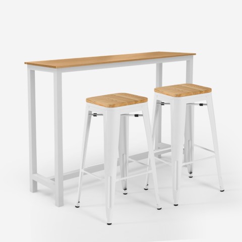 Set hoher Tisch 2 Hocker Tolix weiß Holz Industriell Trenton Aktion