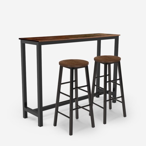 Set hoher Tisch 140x40 2 Hocker Bar Industrie Holz Metall  Pinetown Aktion