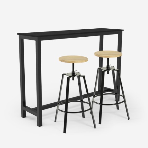 Set hoher Tisch 140x40cm 2 Hocker drehbar industrieller Stil schwarz Bar Essex Aktion