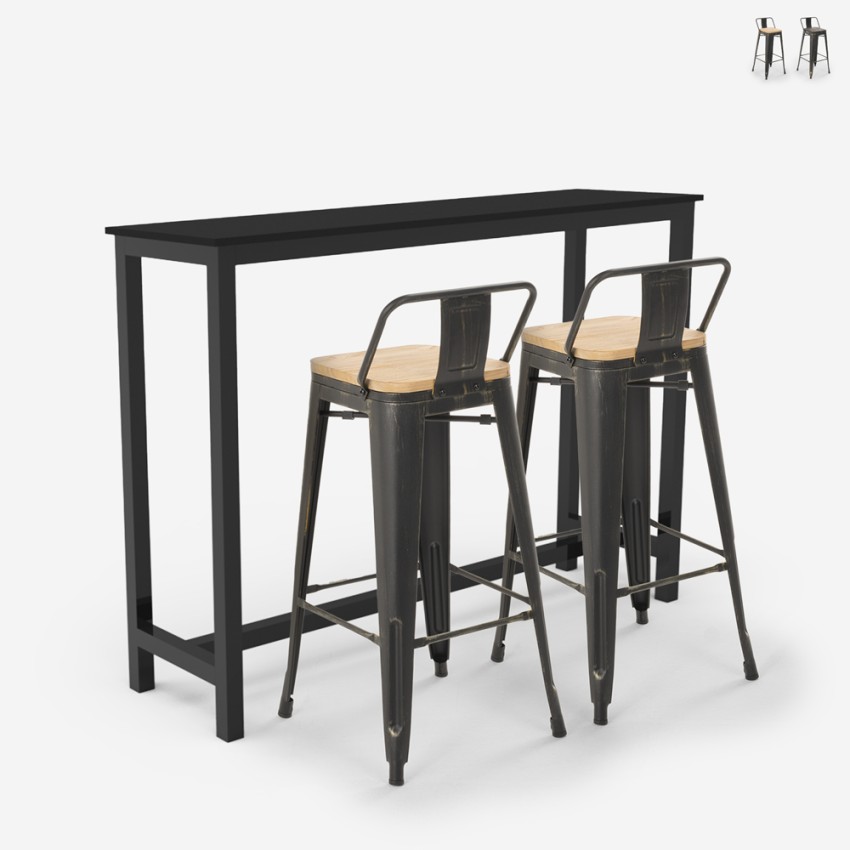 set hoher tisch 2 hocker mit rückenlehne industrieller stil schwarz rexford Aktion set hoher tisch 2 hocker mit rückenlehne industrieller stil schwarz rexford Aktion