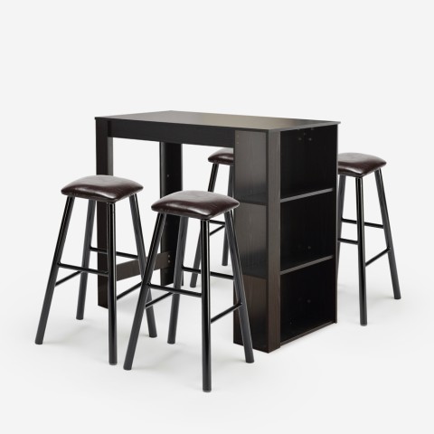 Set hoher Tisch 120x60 schwarz  4 Hocker gepolstert h78 Bar Küche Salem Aktion