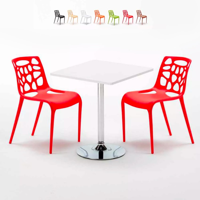 Weiß Quadratisch Tisch und 2 Stühle Farbiges Polypropylen-Innenmastenset Gelateria Cocktail Katalog Weiß Quadratisch Tisch und 2 Stühle Farbiges Polypropylen-Innenmastenset Gelateria Cocktail Katalog
