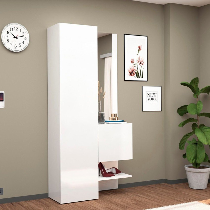 Set: Garderobenschrank mit Schuhregal und Spiegeltür in Hochglanz Weiß Chica Aktion Set: Garderobenschrank mit Schuhregal und Spiegeltür in Hochglanz Weiß Chica Aktion