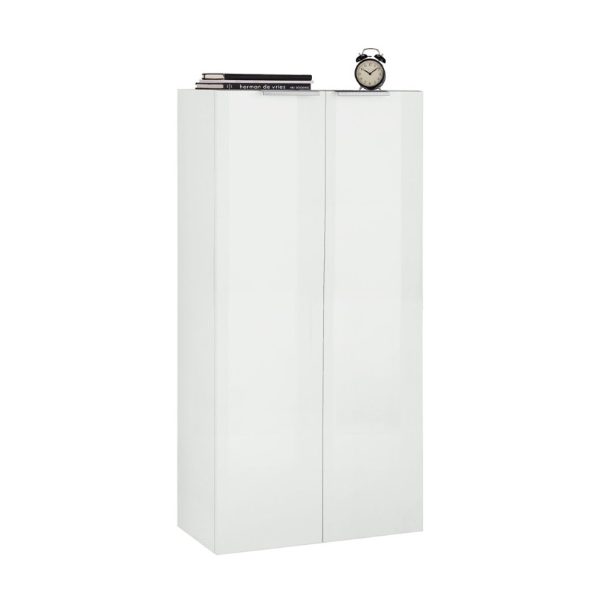 Moderne Büroschrank Wohnzimmer 2 Türen Weiß Hochglanz 70x35x140 Birse Aktion