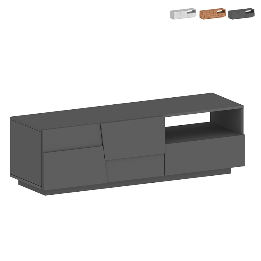 Moderner Wohnzimmer-TV-Schrank, 2 Türen, 1 Schublade, 150x44x46 cm, Modell Trevis Aktion Moderner Wohnzimmer-TV-Schrank, 2 Türen, 1 Schublade, 150x44x46 cm, Modell Trevis Aktion