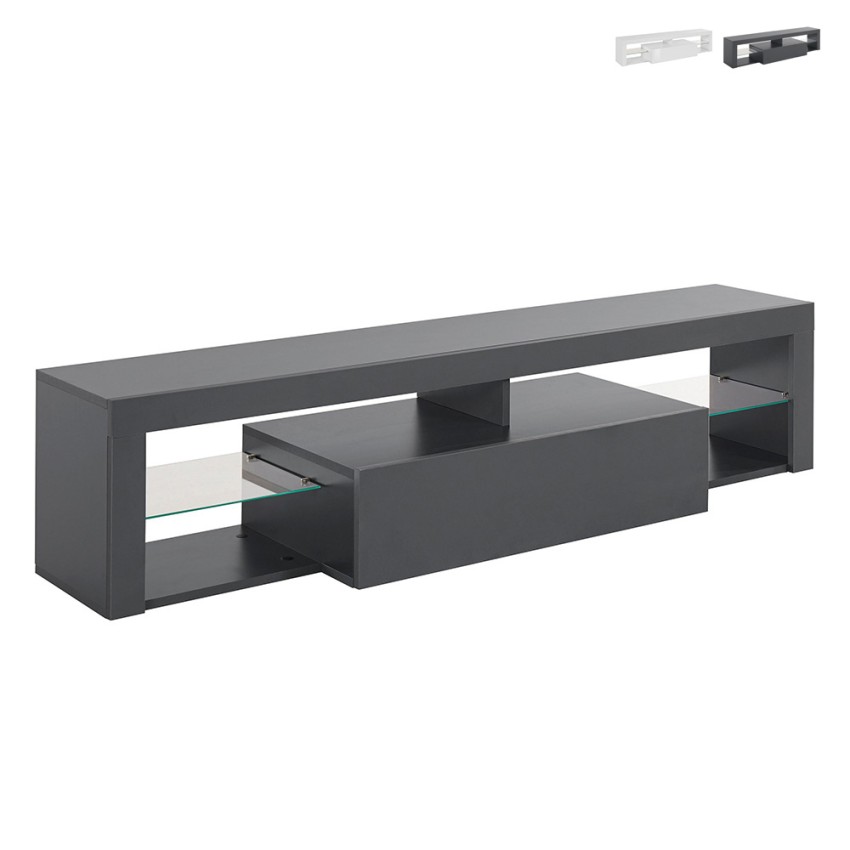 Moderner TV-Schrank mit Klappe, Glasablagen, 160 cm Helix Aktion Moderner TV-Schrank mit Klappe, Glasablagen, 160 cm Helix Aktion