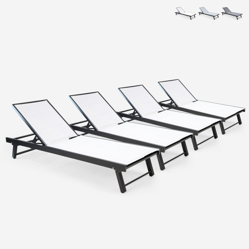 Vorrat 4 Garten Liegestühle Aluminium Pool Räder Rimini Verkauf Vorrat 4 Garten Liegestühle Aluminium Pool Räder Rimini Verkauf