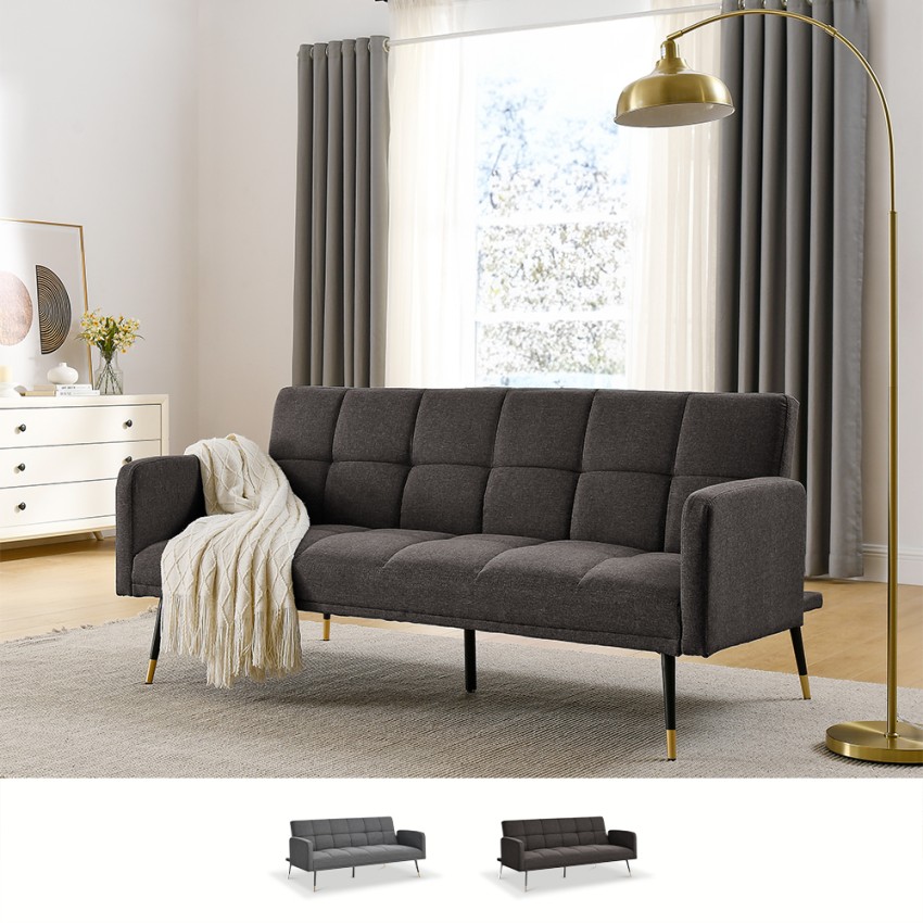Stoff Schlafsofa 2-3 Sitzer Armlehnen schwarz gold Füße Mulier Verkauf Stoff Schlafsofa 2-3 Sitzer Armlehnen schwarz gold Füße Mulier Verkauf