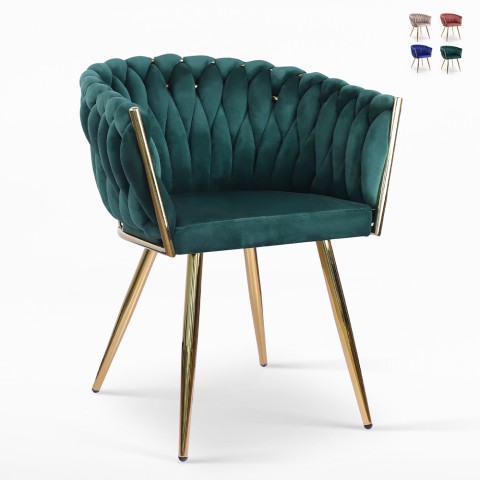 Design-Sessel aus Samt mit goldenen Beinen und Armlehnen Versailles Aktion