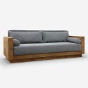 Sofa 3-Sitzer rustikales Holz 225x81x81cm Kissen Stoff Grau Morgan. Verkauf
