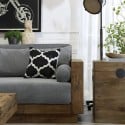 Sofa 3-Sitzer rustikales Holz 225x81x81cm Kissen Stoff Grau Morgan. Sales