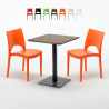 Quadratisch Tisch Holzeffekt und Schwarz Stahlfuß 60x60 cm mit 2 Bunten Stühlen Paris Kiss Aktion