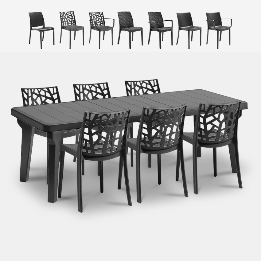 Garten Set ausziehbarer Tisch 160-220cm 6 Stühle schwarz Liri Dark Angebot