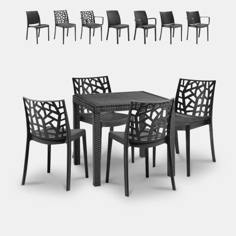 Garten-Set viereckiger Tisch 80x80cm Rattan 4 Stühle Schwarz Nisida Dark Aktion