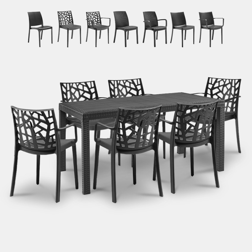 Gartenmöbelset Rattan-Tisch 150x90cm 6 Außenstühle Schwarz Meloria Dark Auswahl