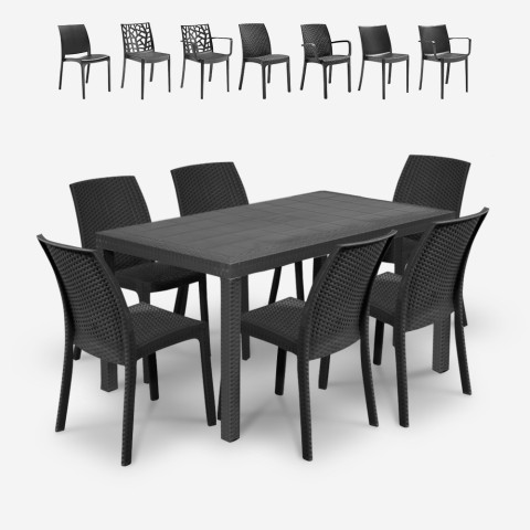 Gartenmöbelset Rattan-Tisch 150x90cm 6 Außenstühle Schwarz Meloria Dark Aktion