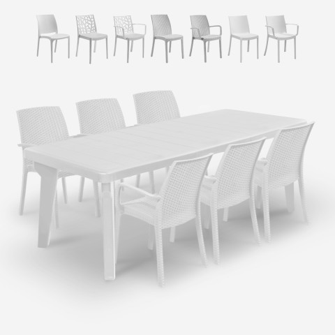 Ausziehbarer Tisch Set 160-220cm 6 Gartenstühle weiß Liri Light Aktion