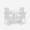 Set Garten-Tisch Außenbereich 80x80cm Rattan 4 Stühle Weiß Nisida Light Sales