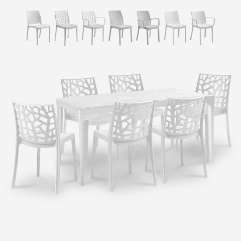 Garten-Set 6 Stühle Outdoor-Tisch 150x90cm weiß Sunrise Light Aktion