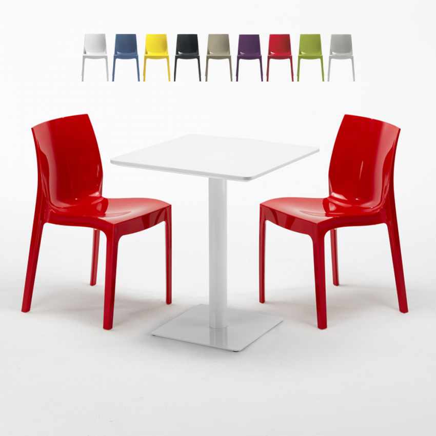 Weiß Tisch Quadratisch 60x60 mit 2 Bunten Stühlen Ice Lemon Sales Weiß Tisch Quadratisch 60x60 mit 2 Bunten Stühlen Ice Lemon Sales