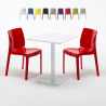 Weiß Tisch Quadratisch 60x60 mit 2 Bunten Stühlen Ice Lemon Sales