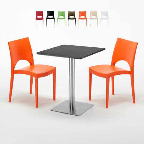 Schwarz Tisch Quadratisch 60x60 mit Stahlfuß 2 Bunten Stühlen Paris Pistachio Aktion