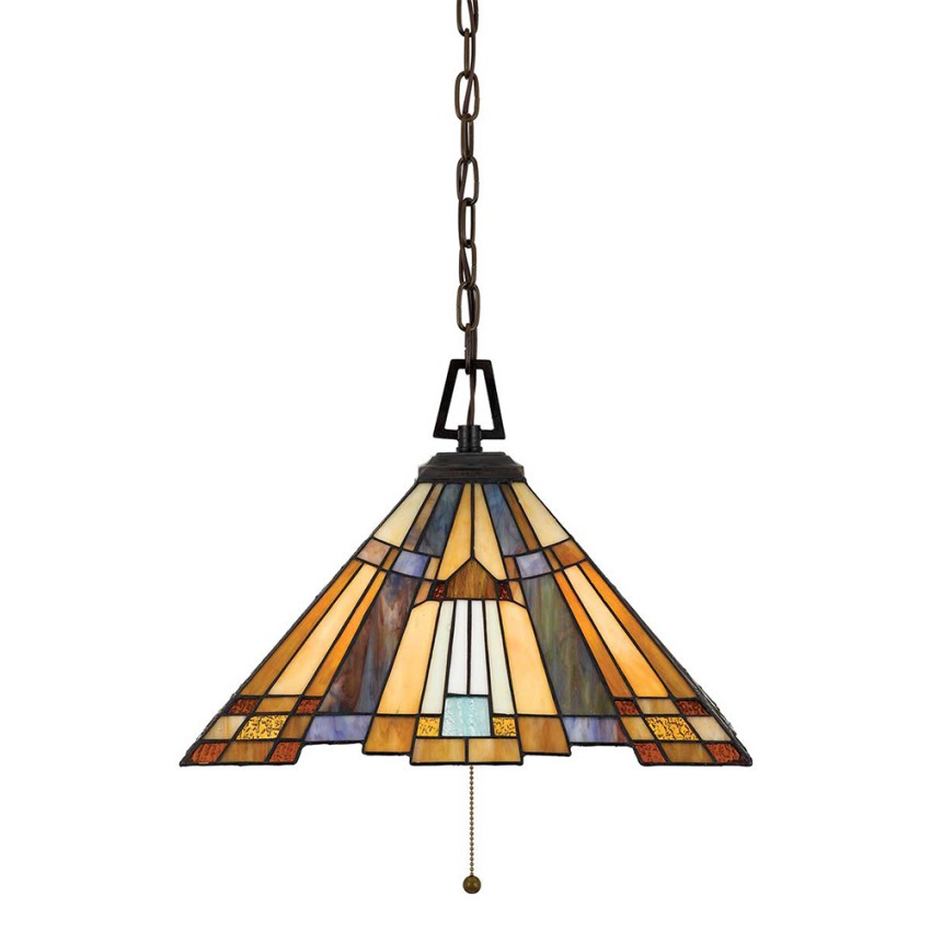 Tiffany-Hängeleuchte mit buntem Glaslampenschirm, 3 Lichter Inglenook Aktion